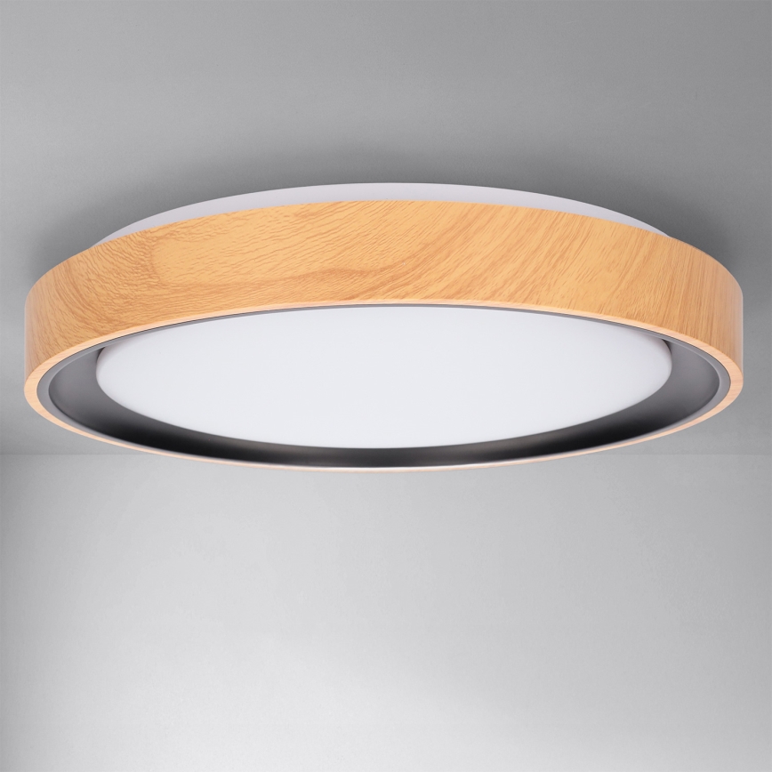 Brilagi - LED prigušiva stropna svjetiljka FLOCO LED/48W/230V 3000-6500K Ø 40 cm drveni dekor/crna + daljinsko upravljanje