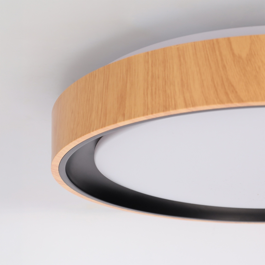 Brilagi - LED prigušiva stropna svjetiljka FLOCO LED/48W/230V 3000-6500K Ø 40 cm drveni dekor/crna + daljinsko upravljanje