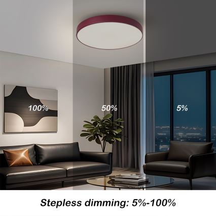Brilagi - LED stropno svjetlo POOL, prigušivo, LED/48W/230V, 3000-6000K, Ø 40 cm, bordo + daljinski upravljač