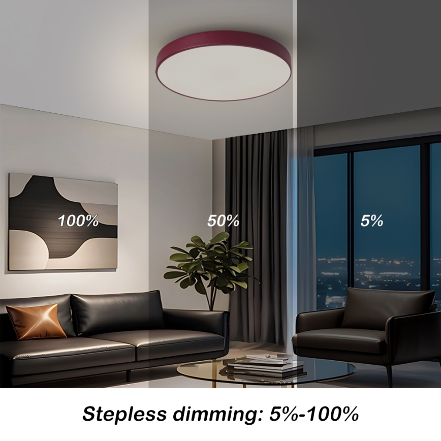 Brilagi - LED stropno svjetlo POOL, prigušivo, LED/48W/230V, 3000-6000K, Ø 40 cm, bordo + daljinski upravljač