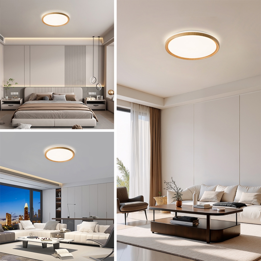 Brilagi - LED prigušivo stropno svjetlo RIVO LED/72W/230V 3000-6000K drveni dekor Ø 50 cm + daljinski upravljač