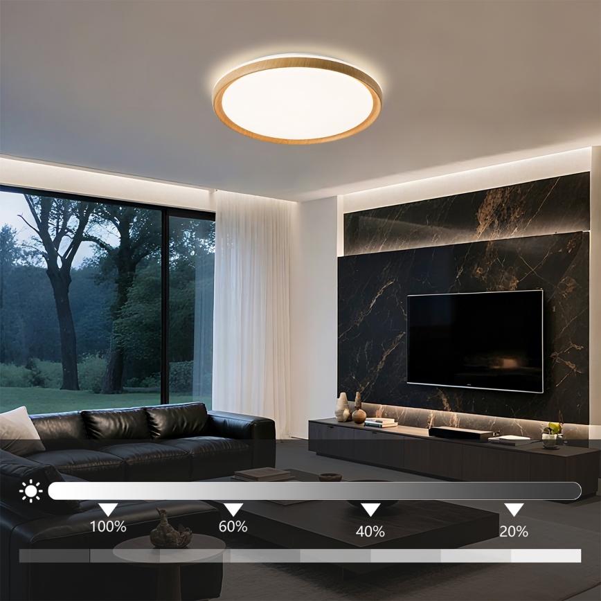 Brilagi - LED prigušivo stropno svjetlo RIVO LED/72W/230V 3000-6000K drveni dekor Ø 50 cm + daljinski upravljač