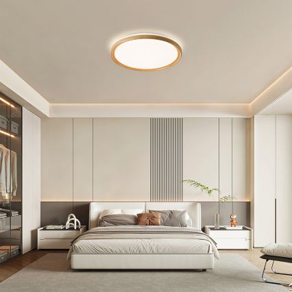Brilagi - LED prigušivo stropno svjetlo RIVO LED/72W/230V 3000-6000K drveni dekor Ø 50 cm + daljinski upravljač