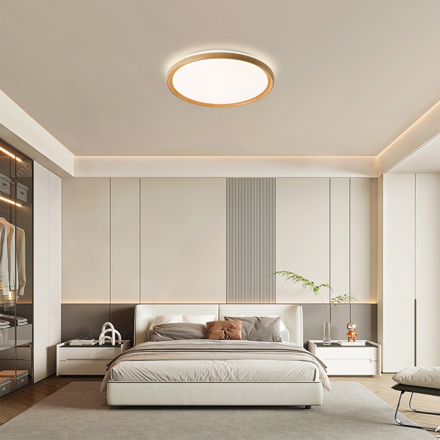 Brilagi - LED prigušivo stropno svjetlo RIVO LED/72W/230V 3000-6000K drveni dekor Ø 50 cm + daljinski upravljač