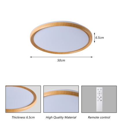 Brilagi - LED prigušivo stropno svjetlo RIVO LED/72W/230V 3000-6000K drveni dekor Ø 50 cm + daljinski upravljač