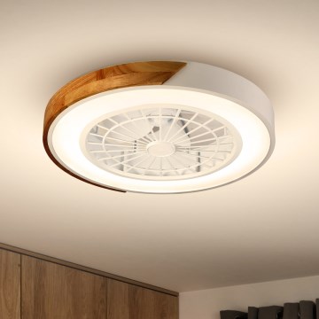 Brilagi - LED prigušivo stropno svjetlo s ventilatorom LED/30W/230V 3000-6500K Ø 50 cm bijela/hrast + daljinski upravljač