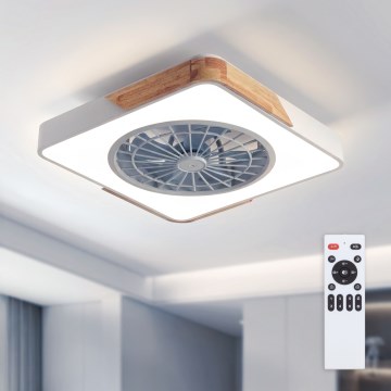 Brilagi - LED prigušivo stropno svjetlo s ventilatorom LED/38W/230V 3000-6500K 50x50 cm bijela/hrast + daljinski upravljač