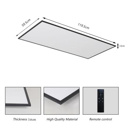 Brilagi - LED prigušivo stropno svjetlo SLIMFRAME LED/80W/230V 120x60 cm 3000-6000K crno + daljinski upravljač
