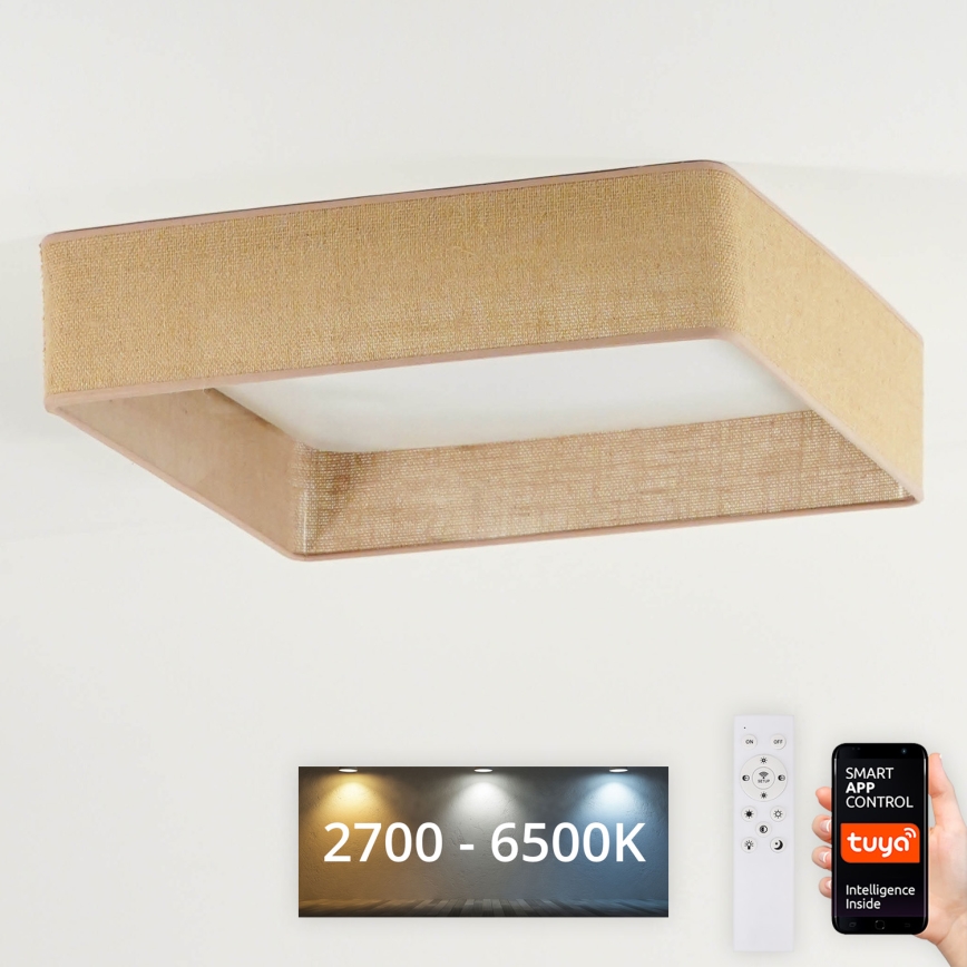 Brilagi - LED prigušivo stropno svjetlo VELVET SQUARE SMART LED/36W/230V 60x60 cm 2700-6500K Wi-Fi Tuya + daljinski upravljač smeđa