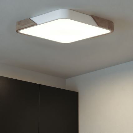 Brilagi - LED prigušivo stropno svjetlo PILANA LED/60W/230V 3000-6500K hrast/bijela 56x56 cm + daljinski upravljač