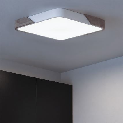 Brilagi - LED prigušivo stropno svjetlo PILANA LED/60W/230V 3000-6500K hrast/bijela 56x56 cm + daljinski upravljač