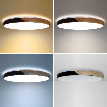 Brilagi - LED stropna svjetiljka s prigušivanjem PILANA LED/72W/230V 3000-6500K hrast/crna Ø 80 cm + daljinski upravljač