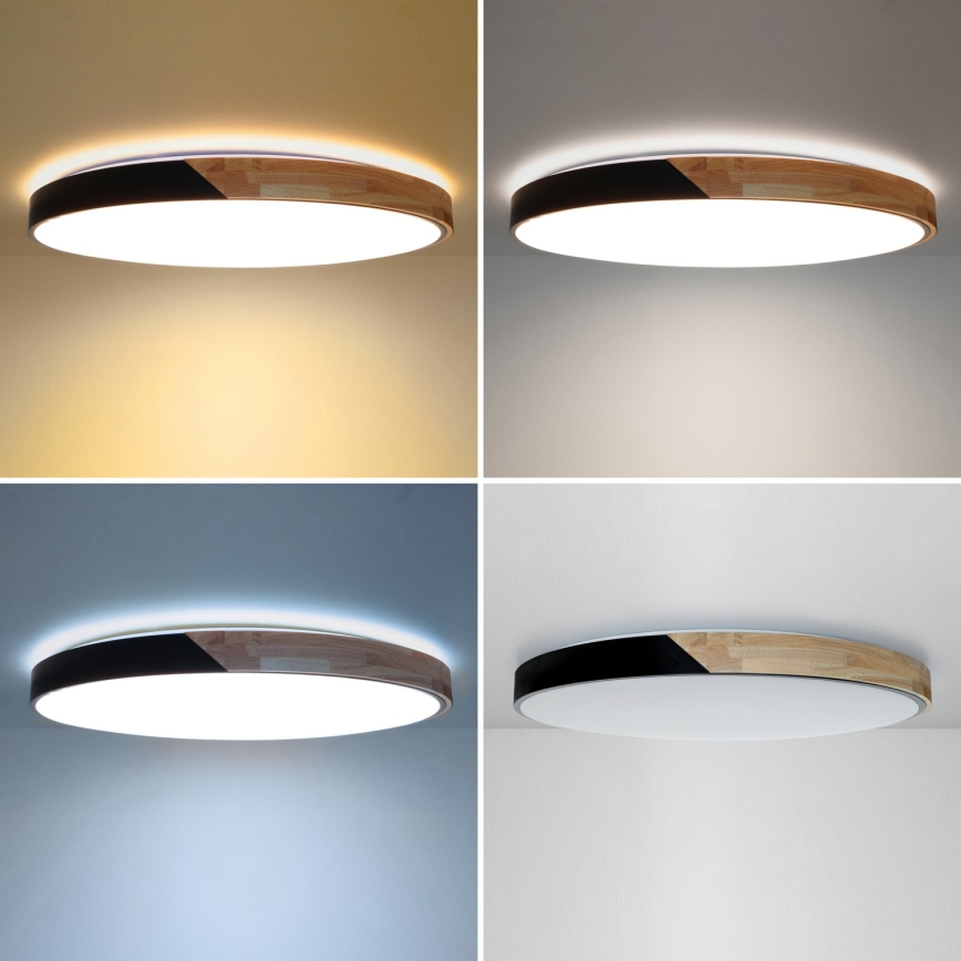 Brilagi - LED stropna svjetiljka s prigušivanjem PILANA LED/72W/230V 3000-6500K hrast/crna Ø 80 cm + daljinski upravljač