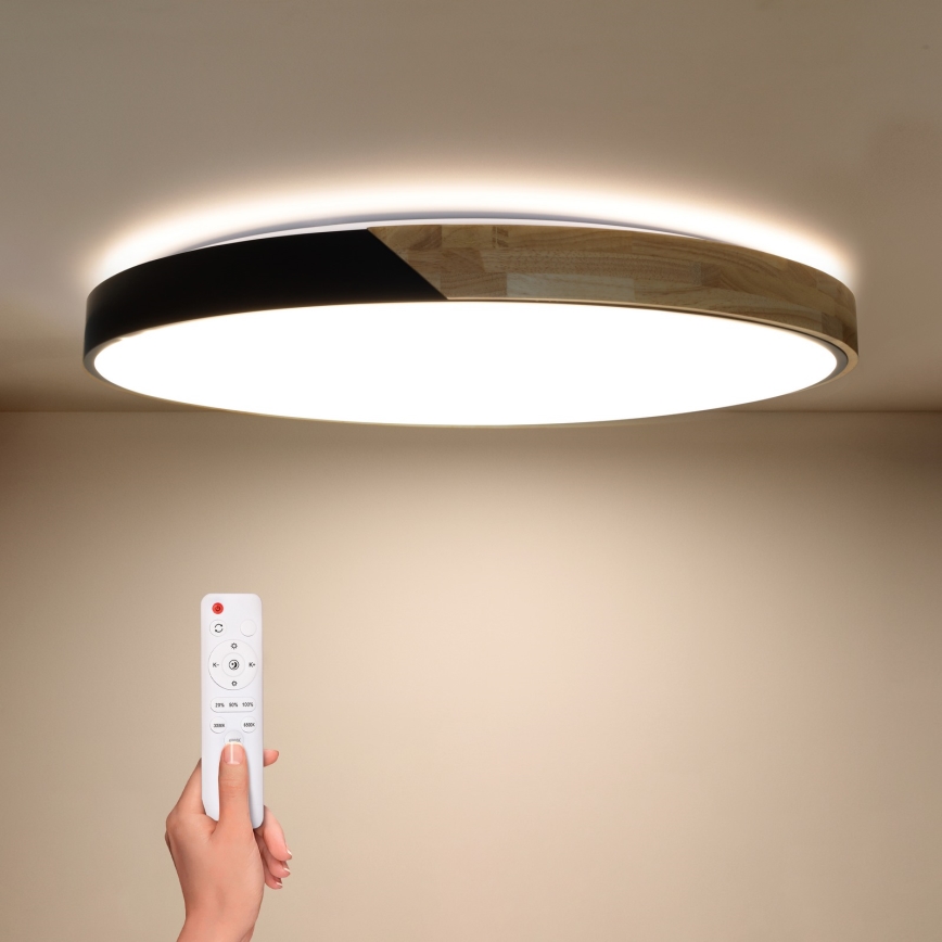 Brilagi - LED stropna svjetiljka s prigušivanjem PILANA LED/72W/230V 3000-6500K hrast/crna Ø 80 cm + daljinski upravljač