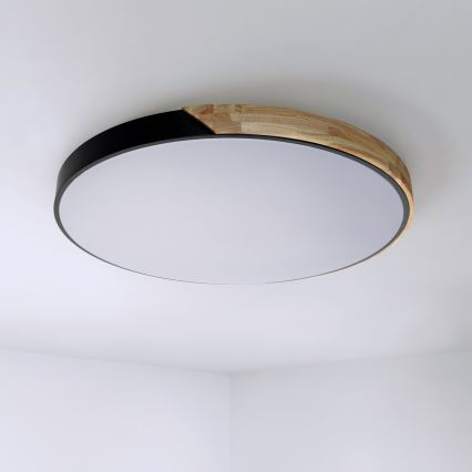 Brilagi - LED stropna svjetiljka s prigušivanjem PILANA LED/72W/230V 3000-6500K hrast/crna Ø 80 cm + daljinski upravljač