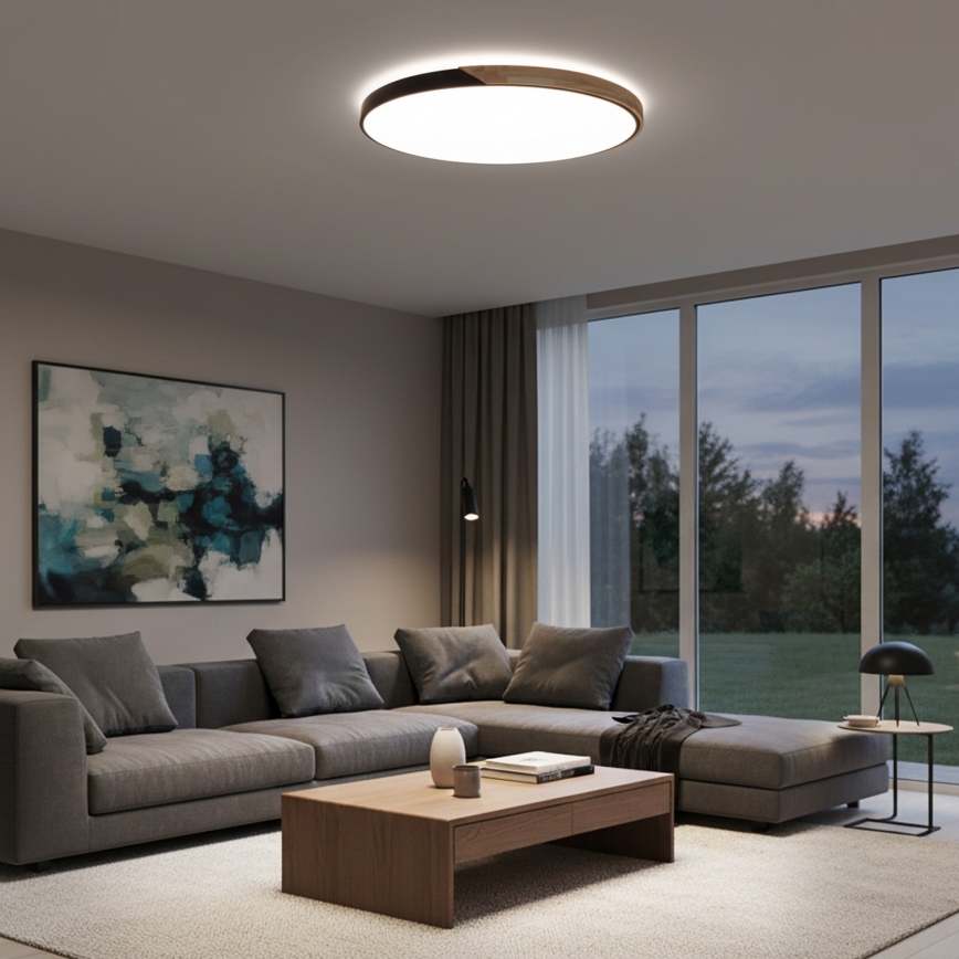 Brilagi - LED stropna svjetiljka s prigušivanjem PILANA LED/72W/230V 3000-6500K hrast/crna Ø 80 cm + daljinski upravljač
