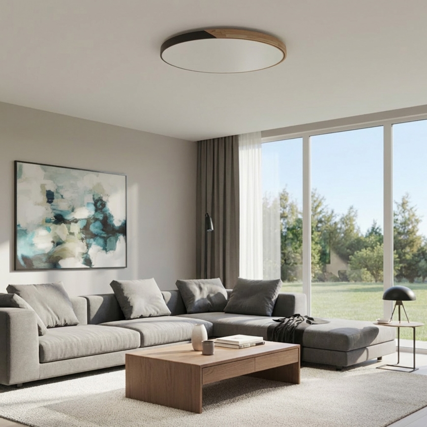 Brilagi - LED stropna svjetiljka s prigušivanjem PILANA LED/72W/230V 3000-6500K hrast/crna Ø 80 cm + daljinski upravljač
