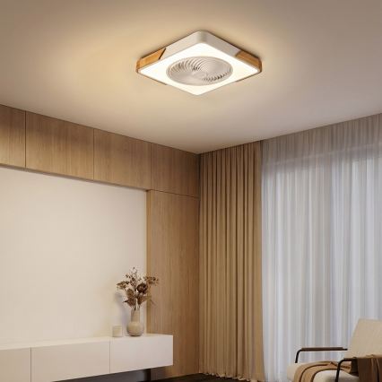 Brilagi - prigušiva LED stropna svjetiljka s ventilatorom LED/30W/230V 3000-6500K bijela/hrast + daljinski upravljač