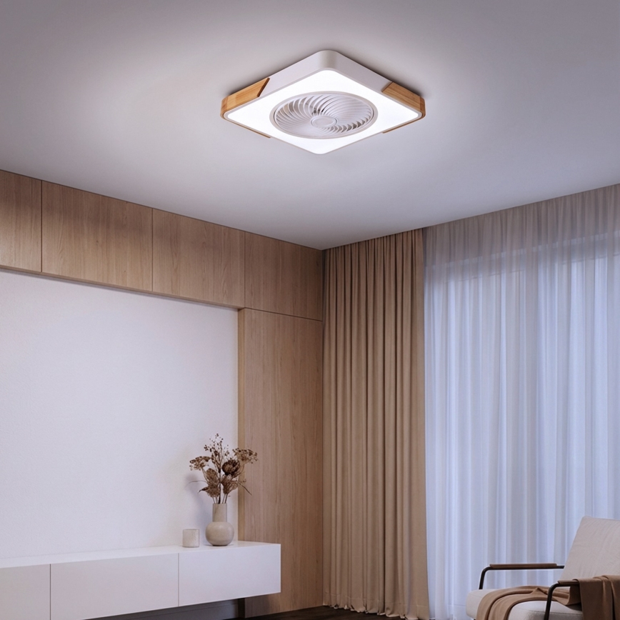 Brilagi - prigušiva LED stropna svjetiljka s ventilatorom LED/30W/230V 3000-6500K bijela/hrast + daljinski upravljač