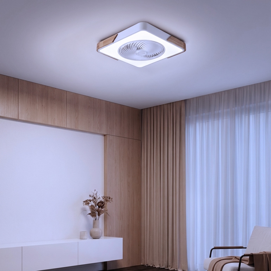Brilagi - prigušiva LED stropna svjetiljka s ventilatorom LED/30W/230V 3000-6500K bijela/hrast + daljinski upravljač