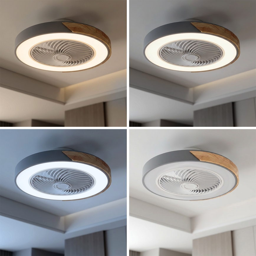 Brilagi - LED prigušivo stropno svjetlo s ventilatorom LED/38W/230V 3000-6500K prom. 50 cm siva/hrast + daljinsko upravljanje