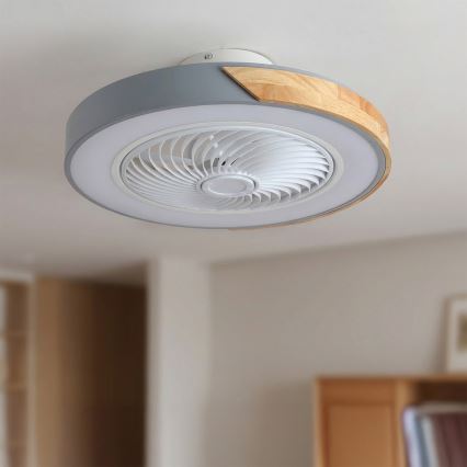 Brilagi - LED prigušivo stropno svjetlo s ventilatorom LED/38W/230V 3000-6500K prom. 50 cm siva/hrast + daljinsko upravljanje