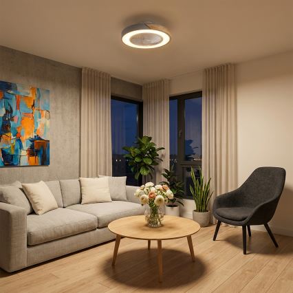 Brilagi - LED prigušivo stropno svjetlo s ventilatorom LED/38W/230V 3000-6500K prom. 50 cm siva/hrast + daljinsko upravljanje