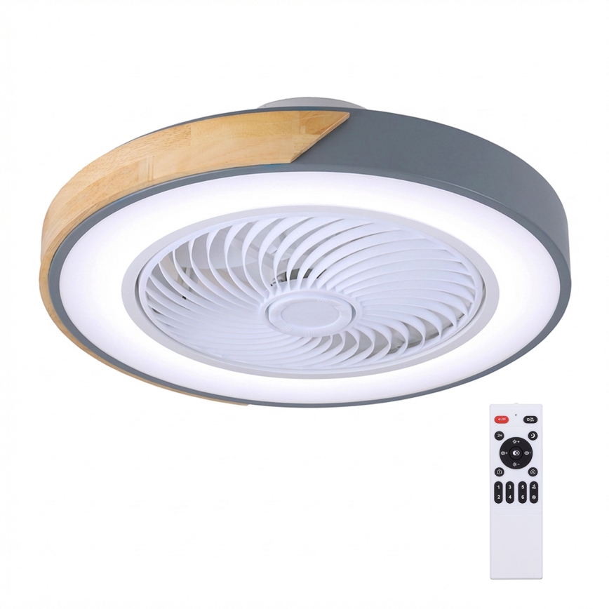 Brilagi - LED prigušivo stropno svjetlo s ventilatorom LED/38W/230V 3000-6500K prom. 50 cm siva/hrast + daljinsko upravljanje