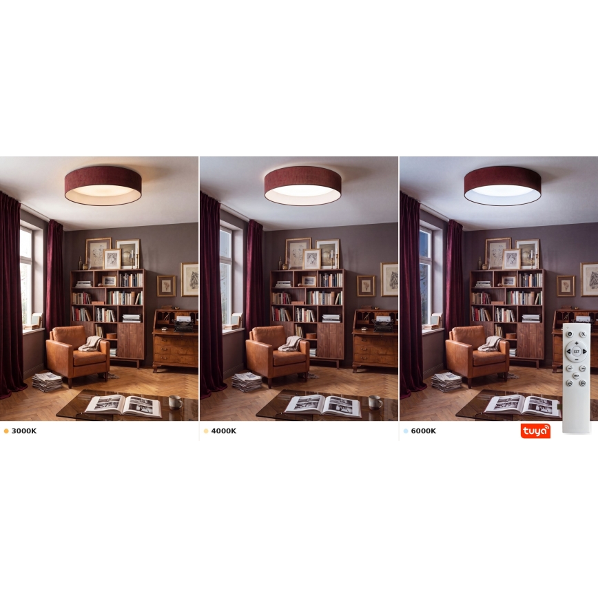 Brilagi - LED prigušiva stropna svjetiljka VELVET SMARTIX STARS LED/36W/230V 3000-6000K promjer 55 cm bordo Wi-Fi Tuya Beacon + daljinski upravljač
