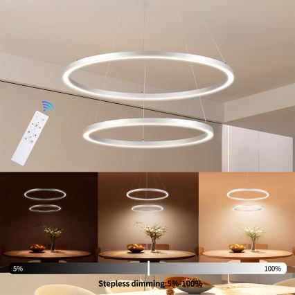 Brilagi - prigušivi LED luster na sajli PORTOFINO LED/98W/230V 3000-6000K Ø 80 cm srebrni + daljinski upravljač
