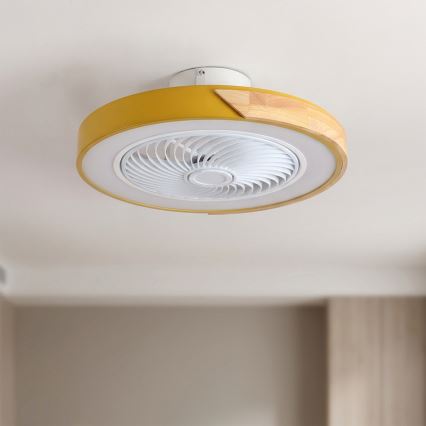 Brilagi - LED prigušiva stropna svjetiljka s ventilatorom LED/38W/230V 3000-6500K 3000-6500K prom. 50 cm zlatna/hrast + daljinski upravljač