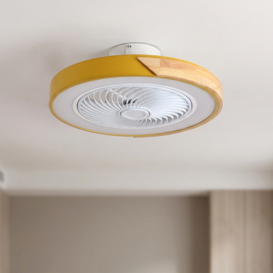 Brilagi - LED prigušiva stropna svjetiljka s ventilatorom LED/38W/230V 3000-6500K 3000-6500K prom. 50 cm zlatna/hrast + daljinski upravljač