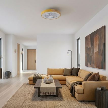 Brilagi - LED prigušiva stropna svjetiljka s ventilatorom LED/38W/230V 3000-6500K 3000-6500K prom. 50 cm zlatna/hrast + daljinski upravljač