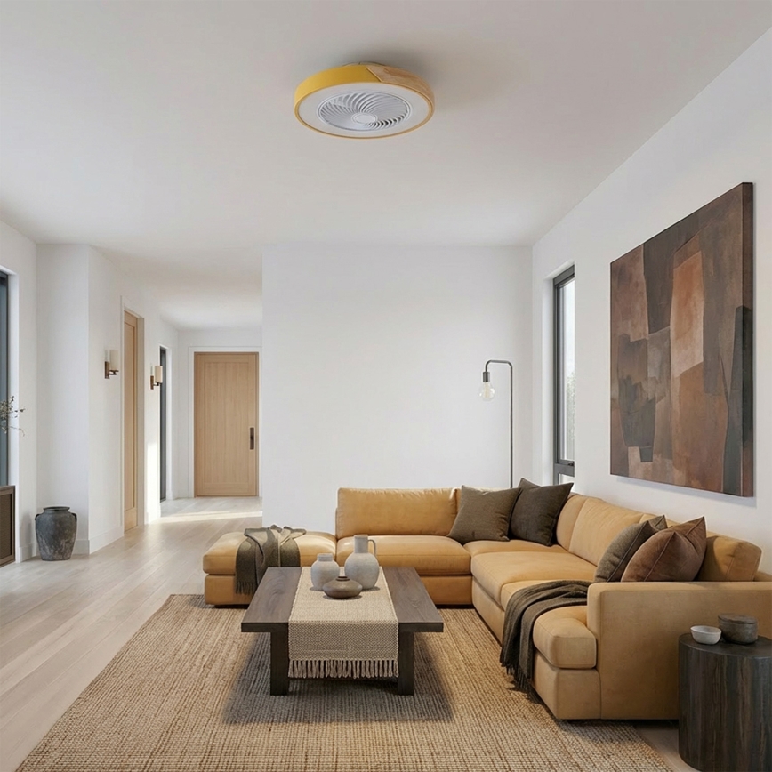 Brilagi - LED prigušiva stropna svjetiljka s ventilatorom LED/38W/230V 3000-6500K 3000-6500K prom. 50 cm zlatna/hrast + daljinski upravljač