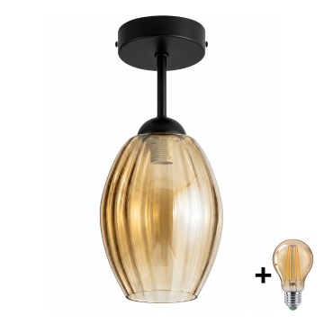 BRILAGI - LED prislonjena stropna svjetiljka RETRO GLASS 1xE27/60W/230V Ø 17 cm crna/dimno bež