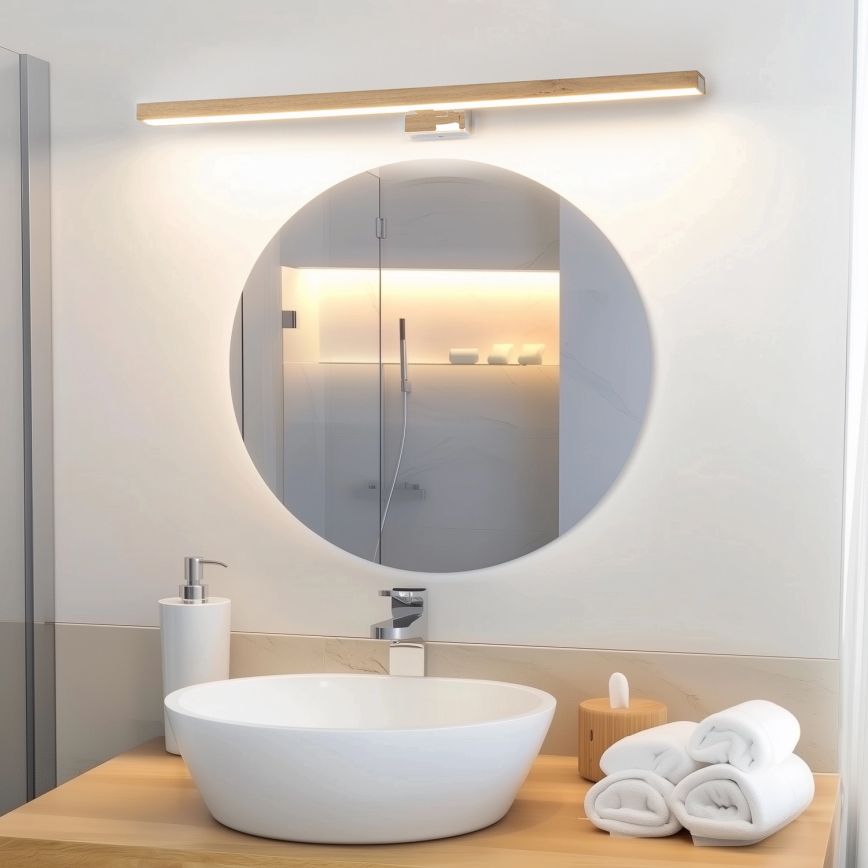 Brilagi - LED Rasvjeta za ogledalo u kupaonici WOODY MIRROR LED/15W/230V 90 cm IP44 hrast/sjajni krom