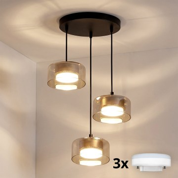 Brilagi - LED RGB+CCT luster s mogućnošću prigušivanja na užetu AURA LUX 3xGX53/14W/230V 2700-6500K Wi-Fi Tuya crna/zlatna