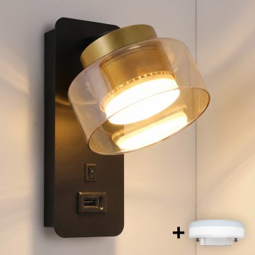 Brilagi - LED RGB+CCT prigušiva zidna lampa s USB priključkom AURA LUX 1xGX53/14W/230V 2700-6500K Wi-Fi Tuya crna/zlatna