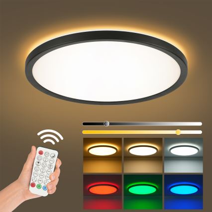 Brilagi - LED RGBW Dimmabilno stropno svjetlo ULTRA SLIM LED/18W/230V 2700-6500K promjer 30 cm crna + daljinski upravljač