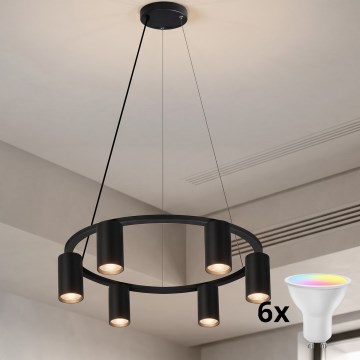 Brilagi - LED RGBW luster na sajli SELE 6xGU10/6,5W/230V 2700-6500K crna + daljinski upravljač s mogućnošću prigušivanja