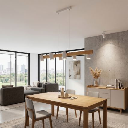Brilagi - LED RGBW prigušivi luster na sajli SELE 6xGU10/6,5W/230V 2700-6500K bijela/dekor hrasta + daljinski upravljač