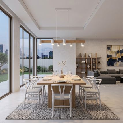 Brilagi - LED RGBW prigušivi luster na sajli SELE 6xGU10/6,5W/230V 2700-6500K bijela/dekor hrasta + daljinski upravljač