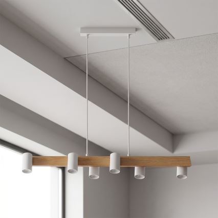 Brilagi - LED RGBW prigušivi luster na sajli SELE 6xGU10/6,5W/230V 2700-6500K bijela/dekor hrasta + daljinski upravljač