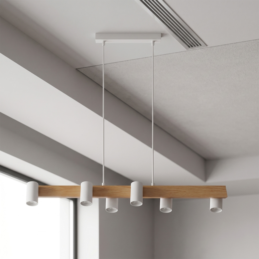 Brilagi - LED RGBW prigušivi luster na sajli SELE 6xGU10/6,5W/230V 2700-6500K bijela/dekor hrasta + daljinski upravljač