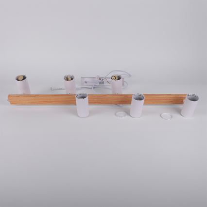 Brilagi - LED RGBW prigušivi luster na sajli SELE 6xGU10/6,5W/230V 2700-6500K bijela/dekor hrasta + daljinski upravljač