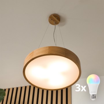 Brilagi - LED RGBW luster na užetu CARVALHO s mogućnošću prigušivanja 3xE27/9W/230V 2700-6500K Wi-Fi hrast promjer 47,5 cm