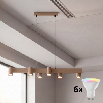 Brilagi - LED RGBW luster na užetu SELE, s mogućnošću prigušivanja 6xGU10/6,5W/230V 2700-6500K bež + daljinski upravljač