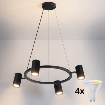 Brilagi - LED RGBW luster s mogućnošću prigušivanja na sajli SELE 4xGU10/6,5W/230V 2700-6500K crna