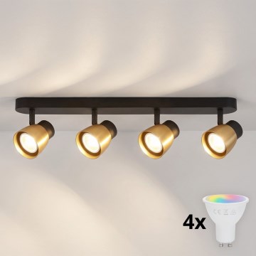 Brilagi - LED RGBW prigušiva spot svjetiljka NUGGET 4xGU10/4,8W/230V 3000K crna/zlatna + daljinski upravljač