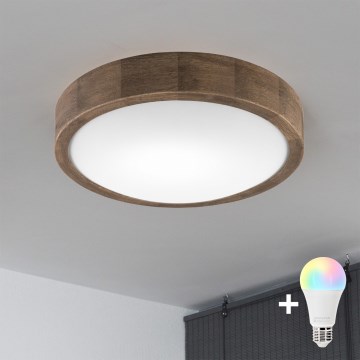 Brilagi - LED RGBW prigušiva stropna svjetiljka CARVALHO SLIM 1xE27/9W/230V 2700-6500K Wi-Fi hrast, promjer 27 cm